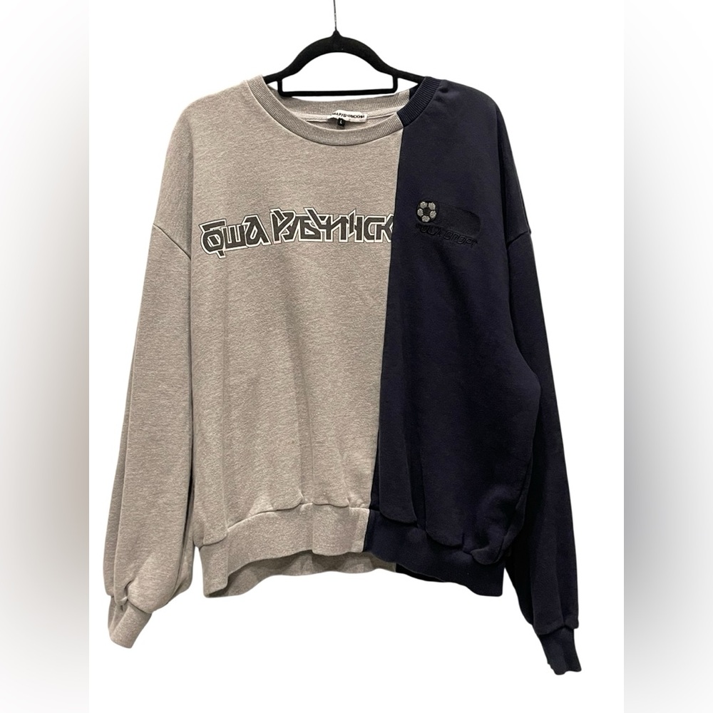 GOSHA RUBCHINSKIY COMBO LOGO SWEAT LIGHT GREY & DARK NAVY L